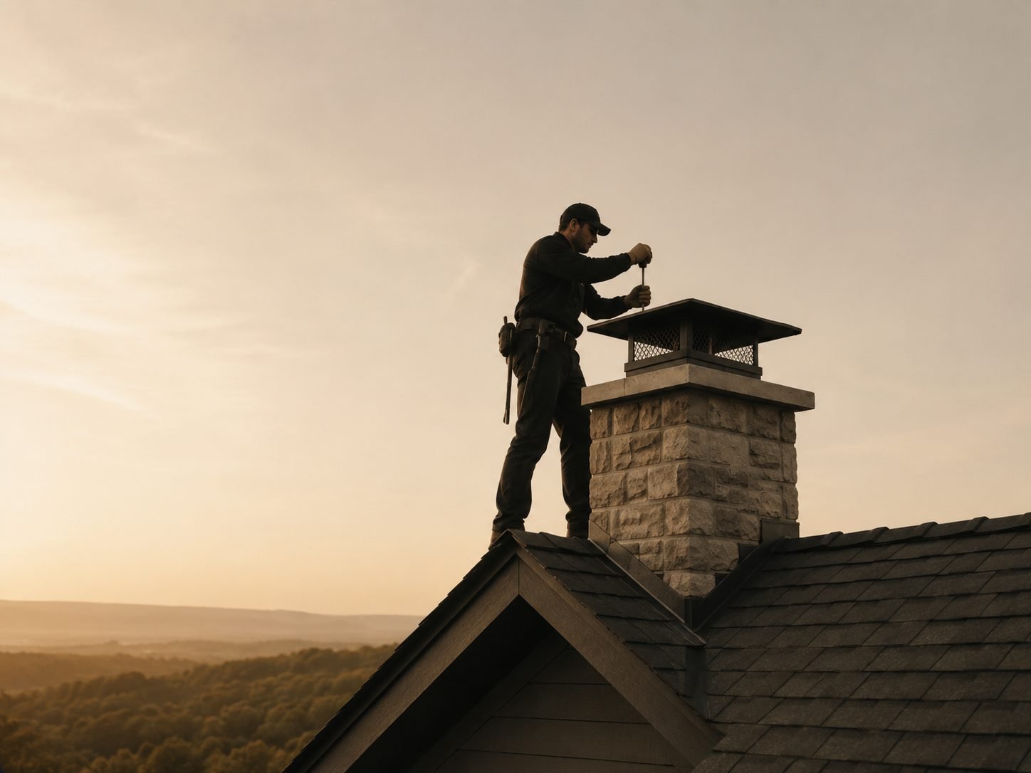 Jack Chimney Sweep at work on a Springfield rooftop